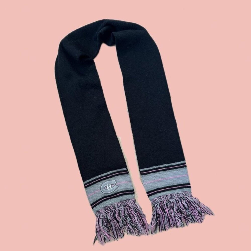 Official Montreal Canadiens knit scarf  “CH” logo Pink and Silver